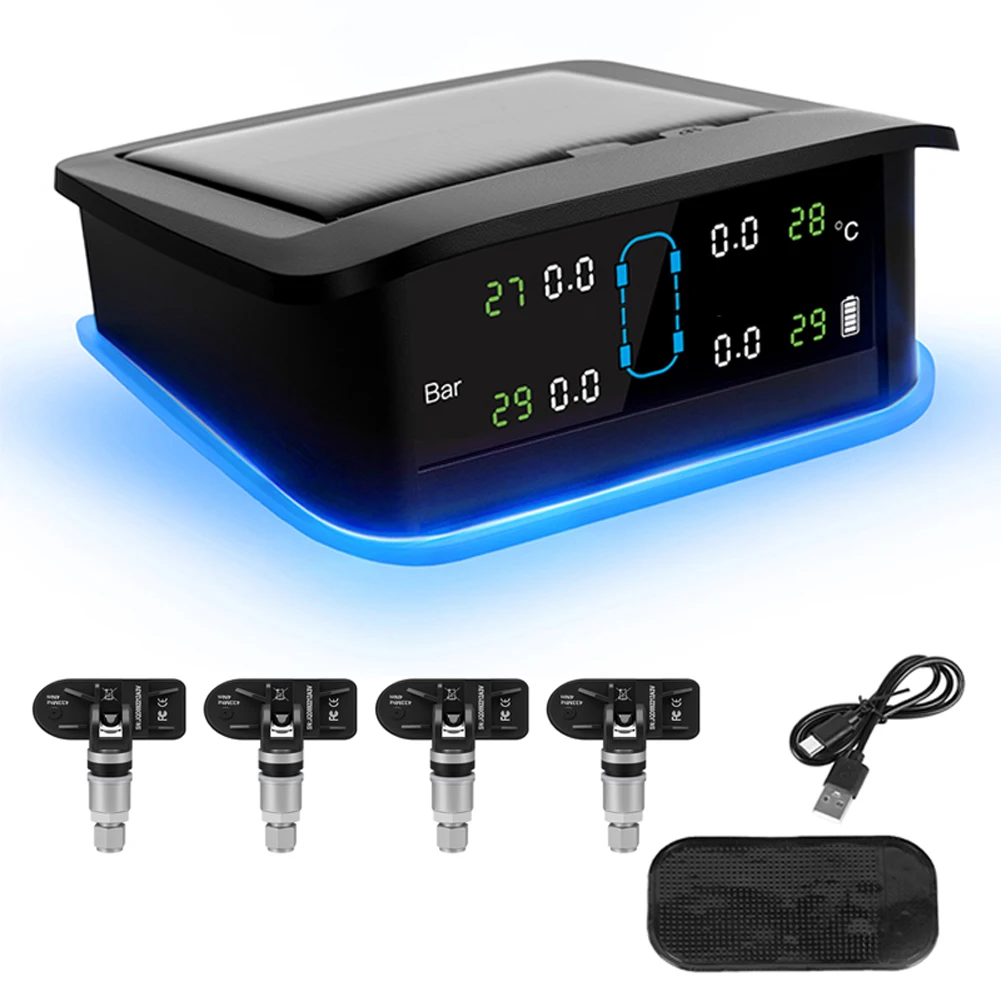 

Tire Pressure Monitoring System with 4 Sensors Tyre Temperature Monitor Universal TPMS for Car SUV Sedan
