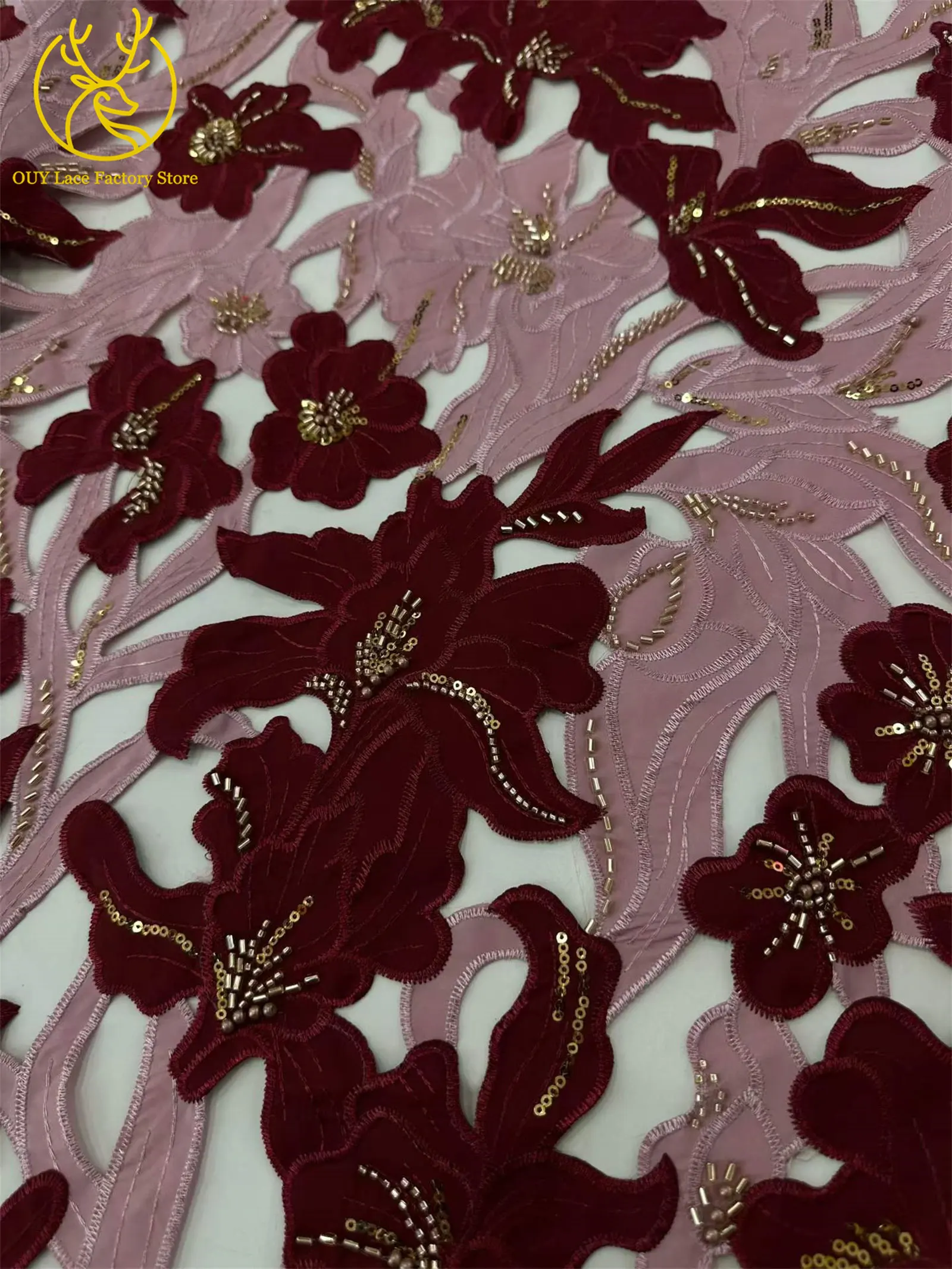 Modischer Afrikanischer Schwer Perlenverzierter Spitzenstoff 2026 Bestseller Französische Pailletten Chiffon-Spitze für Damen-Partykleider Nähmaterial – Detail 5
