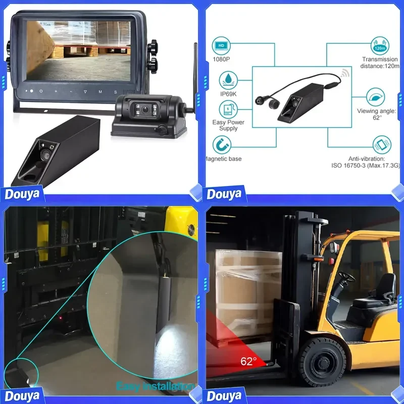 STONKAM 1080p Digital Forklift Waterproof Wireless Camera System Kit With Split Screen Wireless