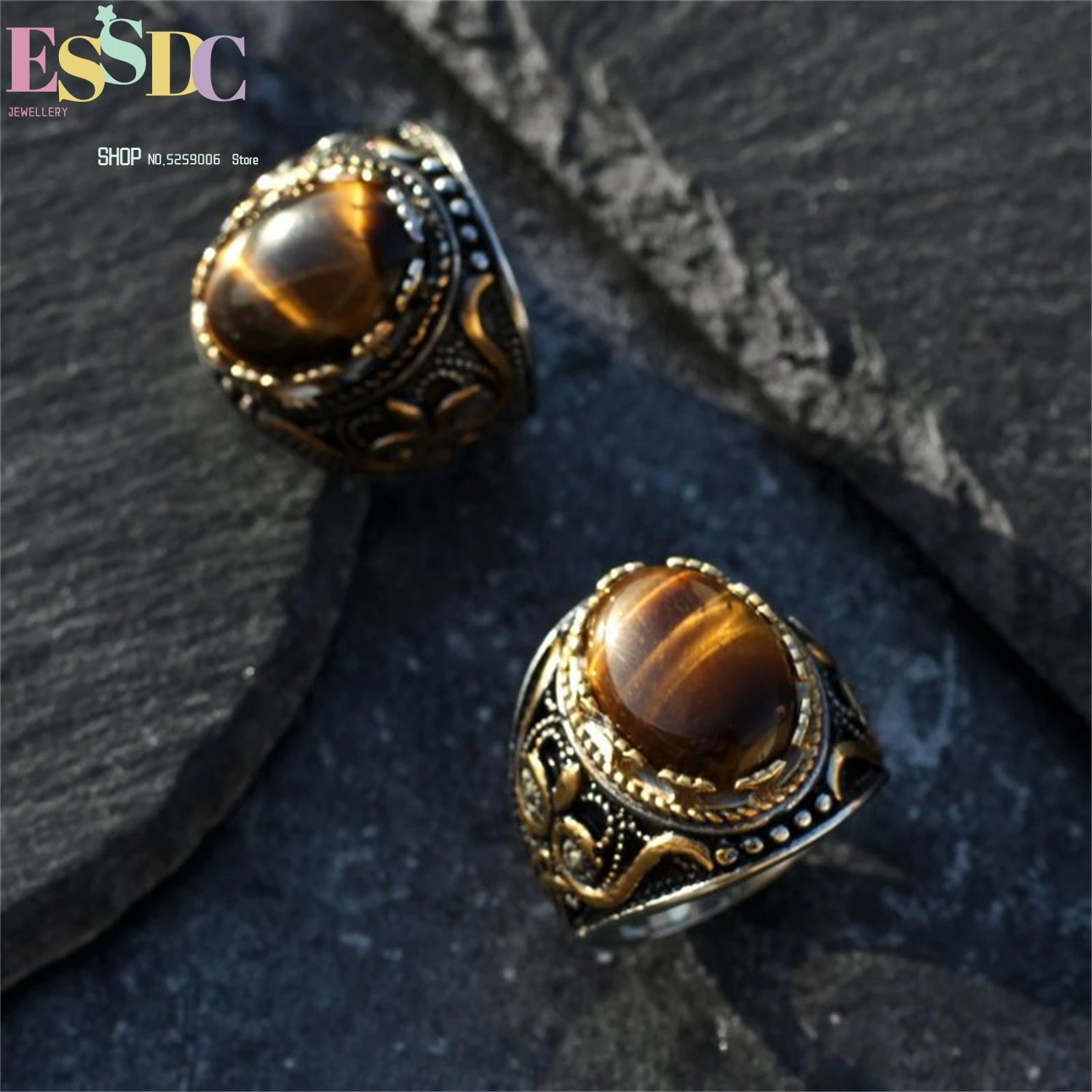 Tiger Eye Engraved Titanium Steel Ring For Men Vintage Hip Hop Adjustable Index Finger Minimalist Street Jewelry