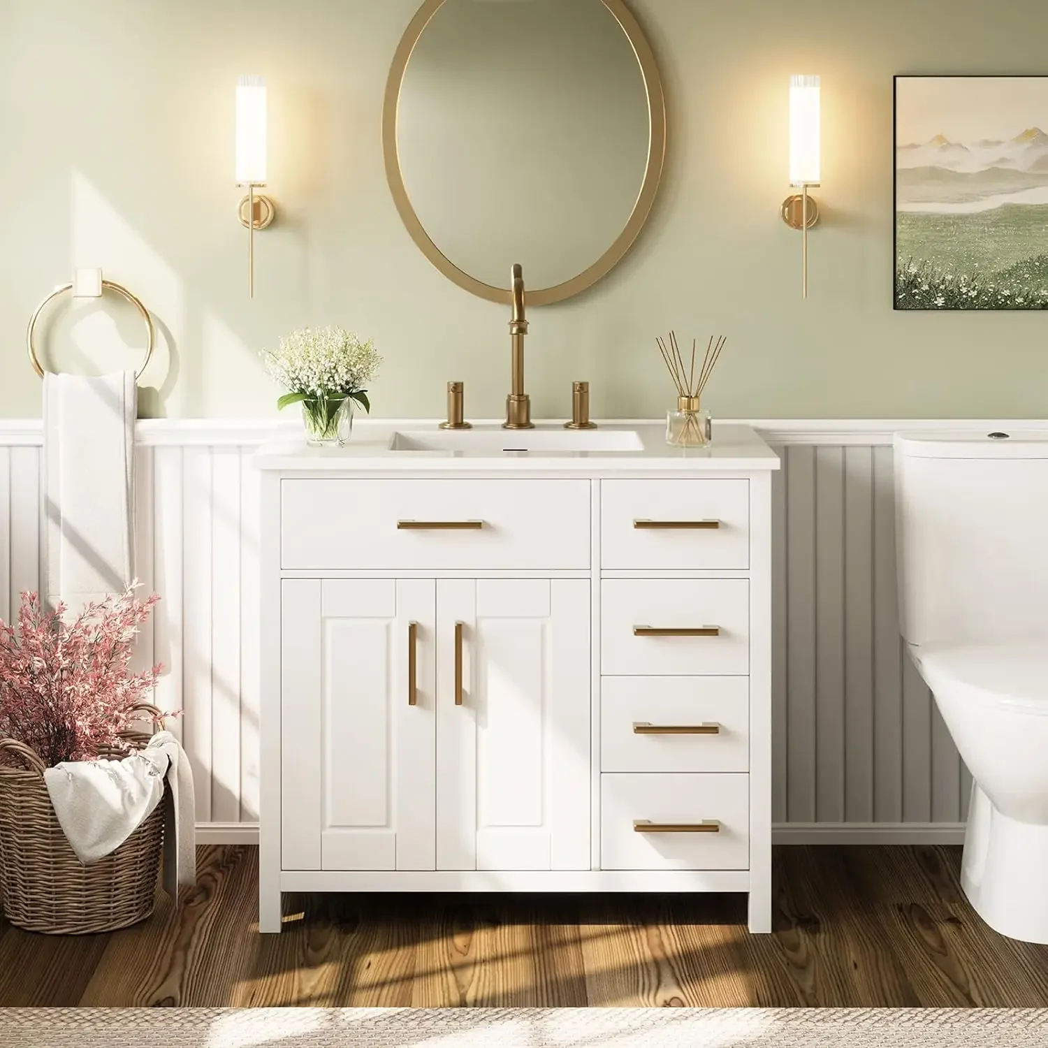 

Bathroom Vanity with Sink Combo, Modern Undermount Small Single Bathroom Cabinet Set, Countertop & Integrated Sink