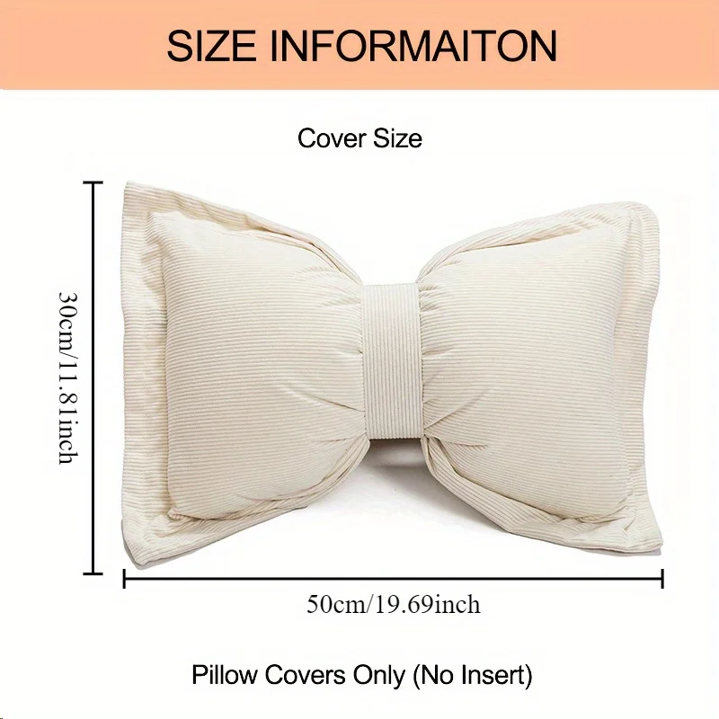 French Luxury Corduroy Bow Pressed Edge Pillowcase High-end Princess Style Sofa Cushion Cover Home Bedroom Decoration 30x50cm