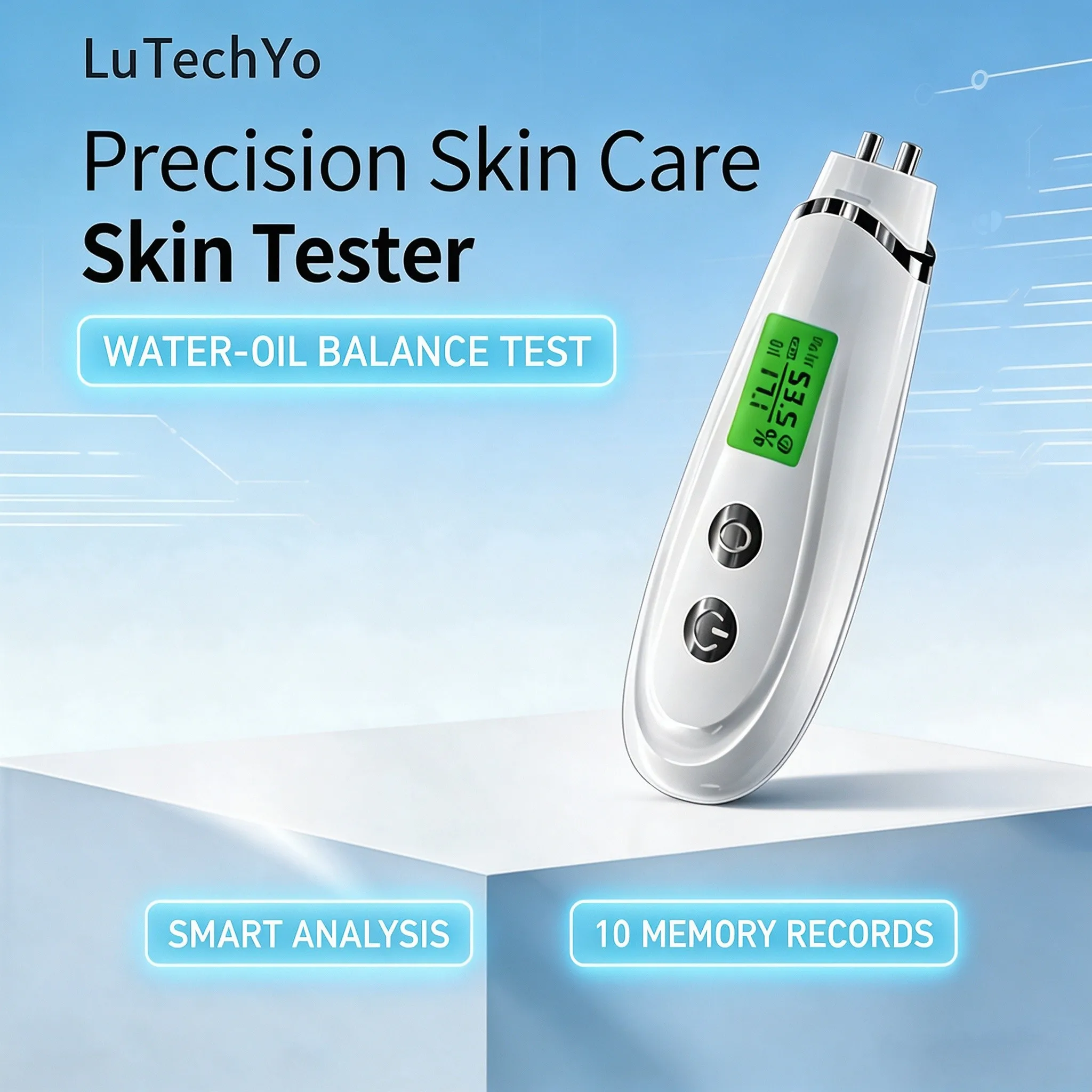 LuTechYo Portable Skin Moisture Tester Facial Water Oil Balance Detector Face Hydration Analyzer for Home Beauty Precision Care
