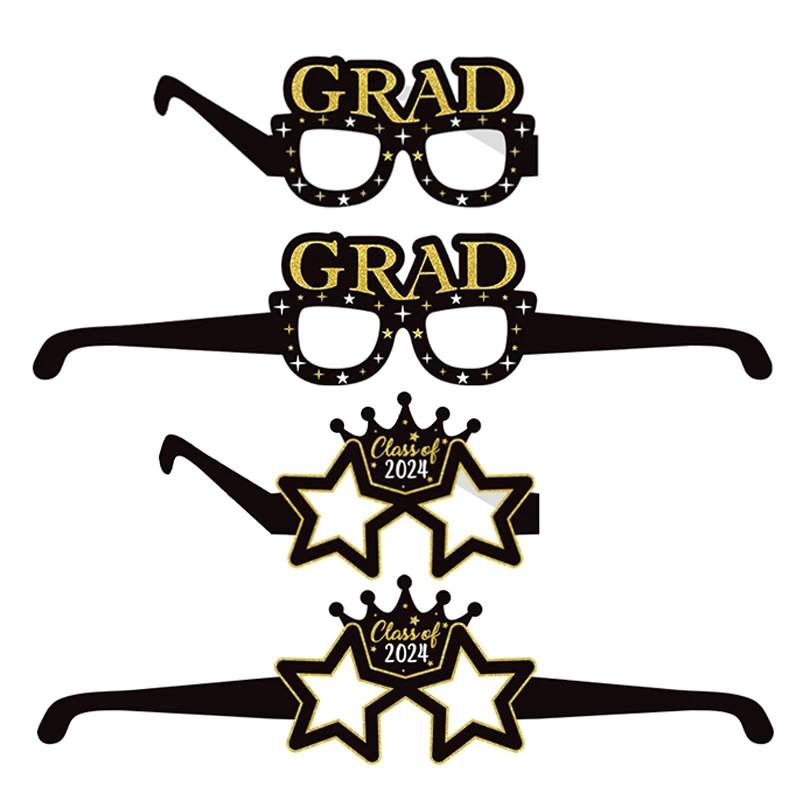 8pcs Graduation Party Decorations 2024 Paper Glitter Glasses Happy Graduation Grad Photo Booth Props Party Graduation Gift