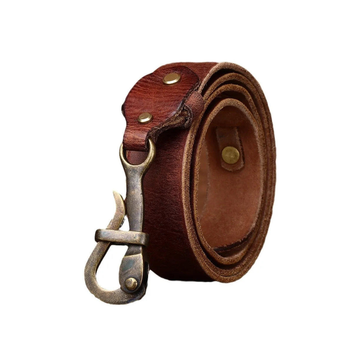 3.8CM belt distressed vintage copper personality niche handmade top layer cowhide pants belt