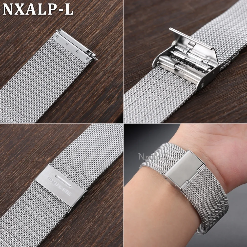 0.6 Milanese Mesh Loop 18mm 20mm 22mm for DW for Omega Bracelet Stainless Steel Watch Band 1.8mm Thickness Strap Folding Buckle view 5