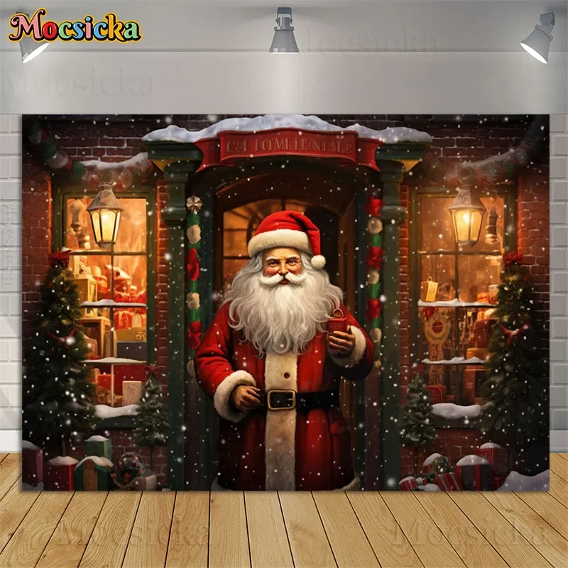 

Santa Claus Christmas Photography Background Window Gifts Xmas Tree Winter Snow Kids Family Portrait Decor Backdrop Photo Studio