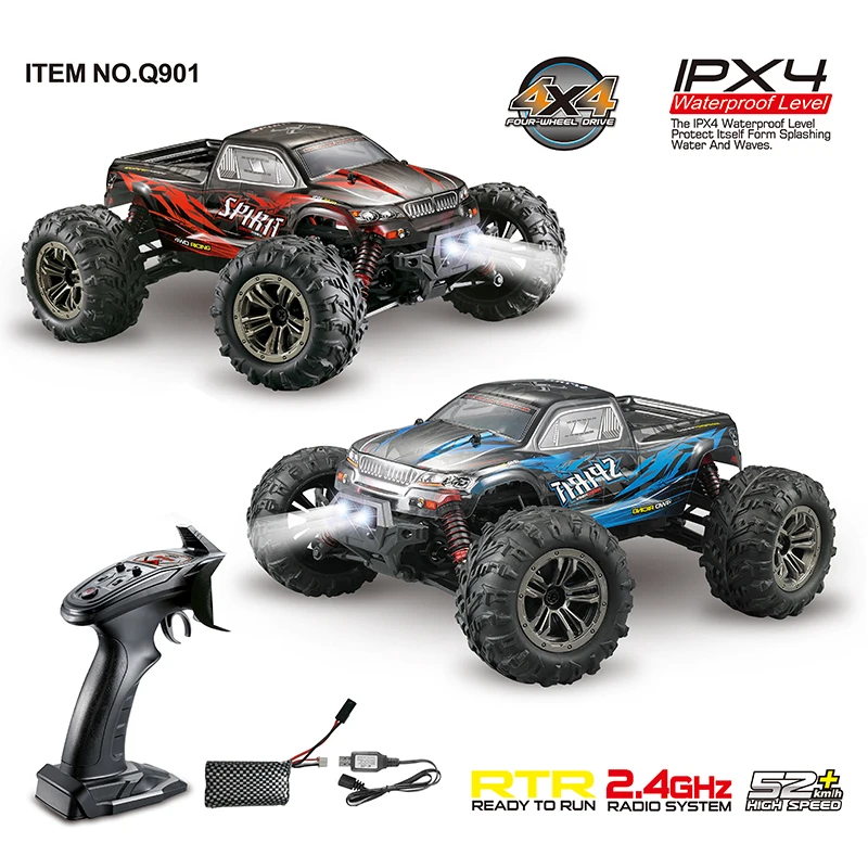 

Q901 Rc Cars Off Road 52KM/h Remote Control Monster LED Headlight Truck Toy 1/16 4WD 2.4G High Speed Drift Rock Crawler Boy Gift