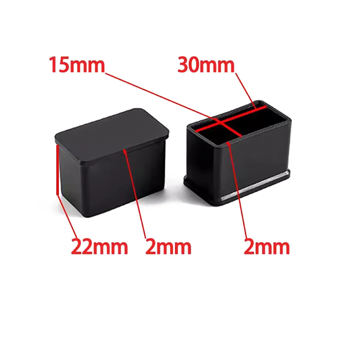 PVC Rectangular Soft Rubber Tube Cover, Table and Chair Foot Pad Protective Cover 15/20/25/30/40/45/50mm