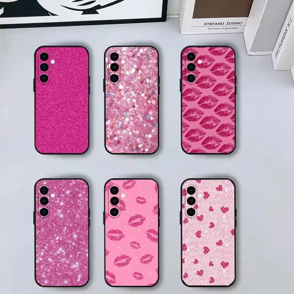

Beautful P-Pink G-Glitter P-Pattern Phone Case Black Silicone Soft For Samsung Galaxy A73,A72,A71,A70,A53,A52,A51