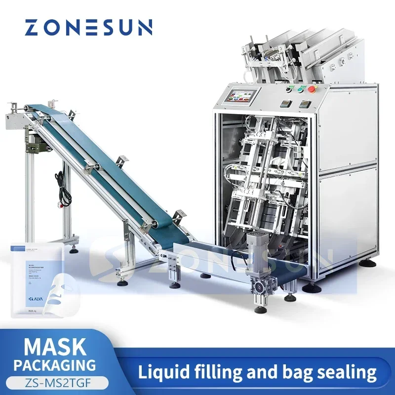 ZONESUN Automatic Facial Mask Packing Vertical Liquid Filling Bag Sealing Machine with Printer Foot Mask  Date Coding ZS-MS2TGF