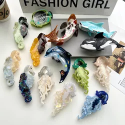 Oversize Acetate Marine Animal Hair Clip Claw For Women Girls Fashion Seahorse Fish Tortoise Non Slip Hair Accessories Tool