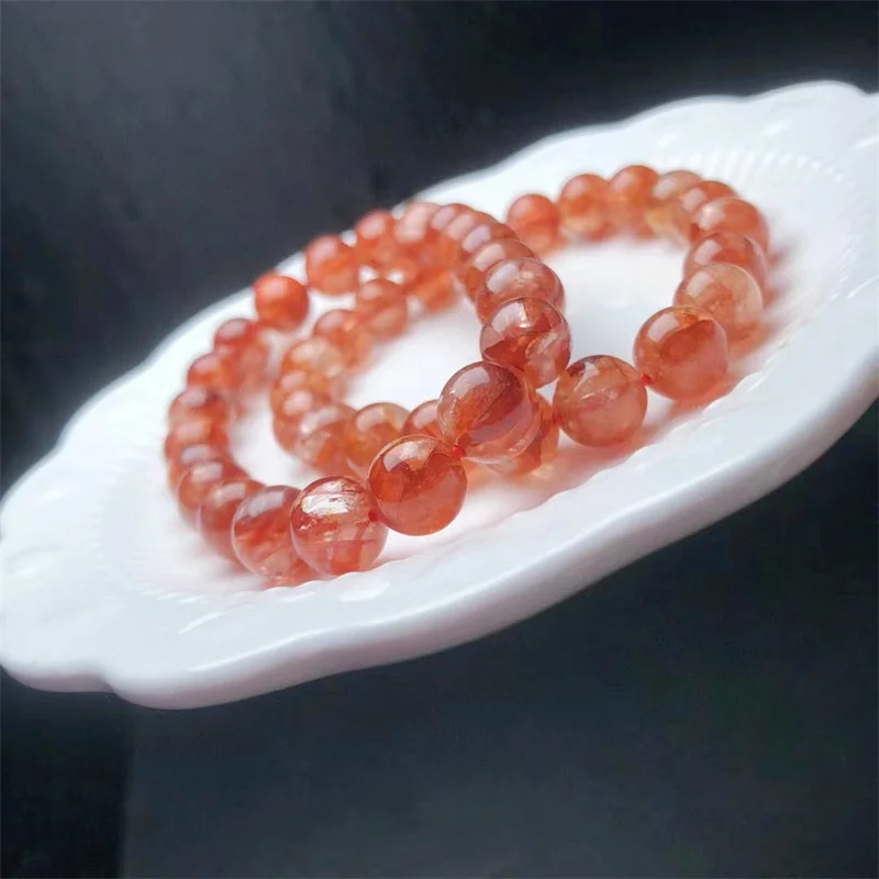

Natural Red Fire Quartz Hematoid Bracelet Jewelry For Woman Man Fengshui Healing Wealth Beads Crystal Gift 1pcs 9mm