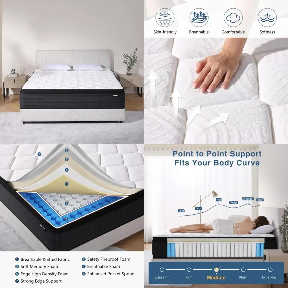 

10 Inch Queen Hybrid Memory Foam Mattress - Medium Firm Support, Pressure Relief, CertiPUR-US Certified