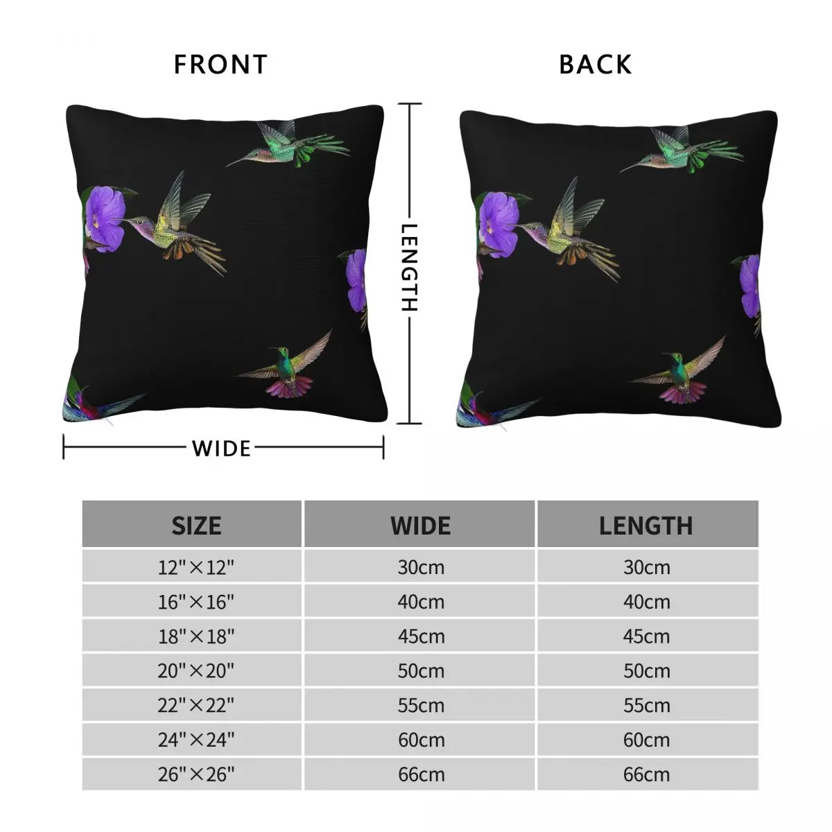 Hummingbirds Flowers Black Square Pillowcase Polyester Linen Velvet Creative Zip Decorative Pillow Case Bed Cushion Case