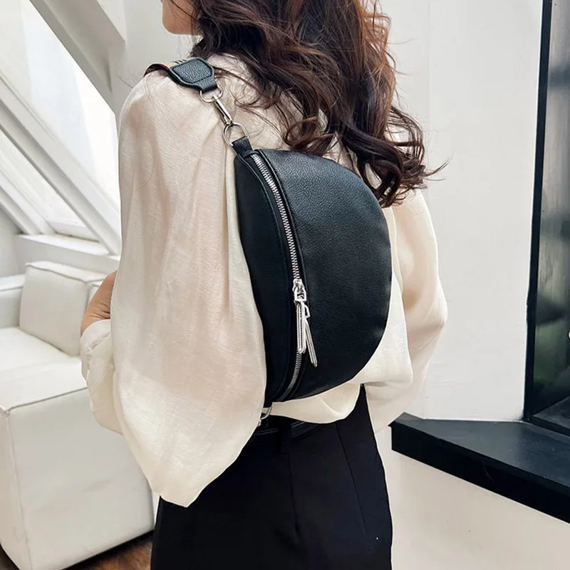 Solid color Soft Leather Fanny Packs For Women Fashion Waist Bag Female Waist Pack Lady Wide Strap Shoulder Crossbody Chest Bags