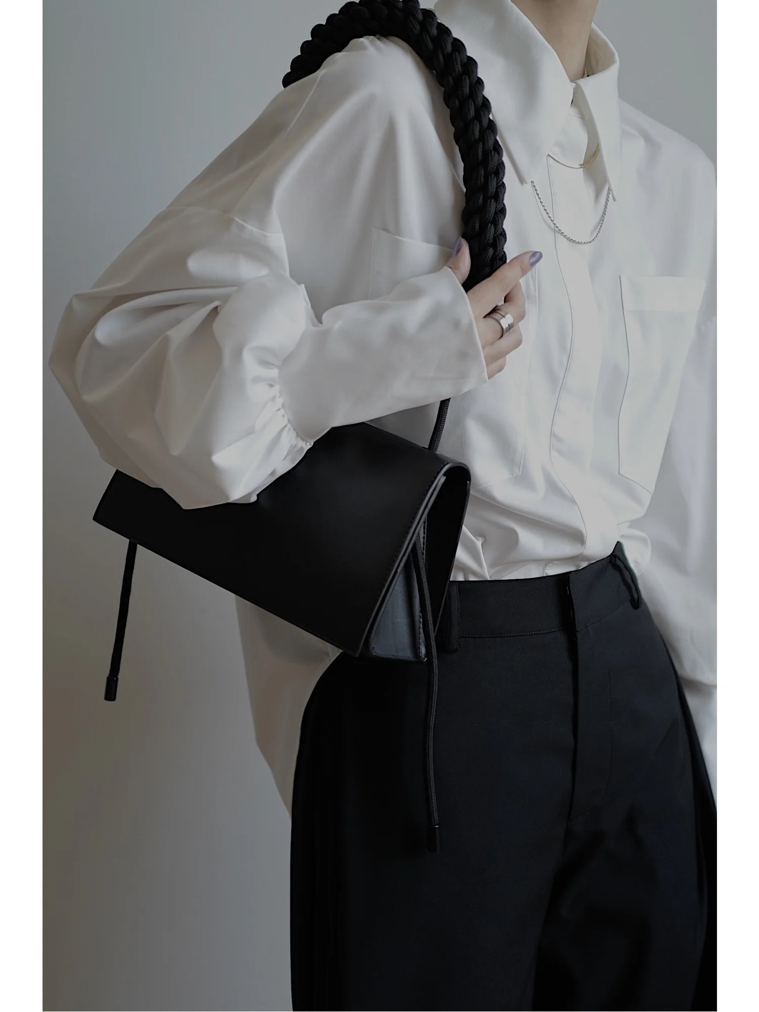 

White Bubble Sve Long Sve irt Chen Lady Straight Cut Commute Sle Women's Faion Pure Color Button Closure