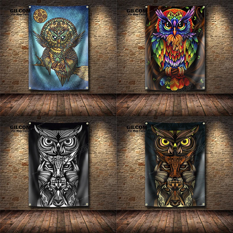 Owl Banner Flag Flying Animal Power  Prestige Retro Film Poster Art AD Vintage Sign Farmhouse Car Man Cave Garage Pub Club Bar