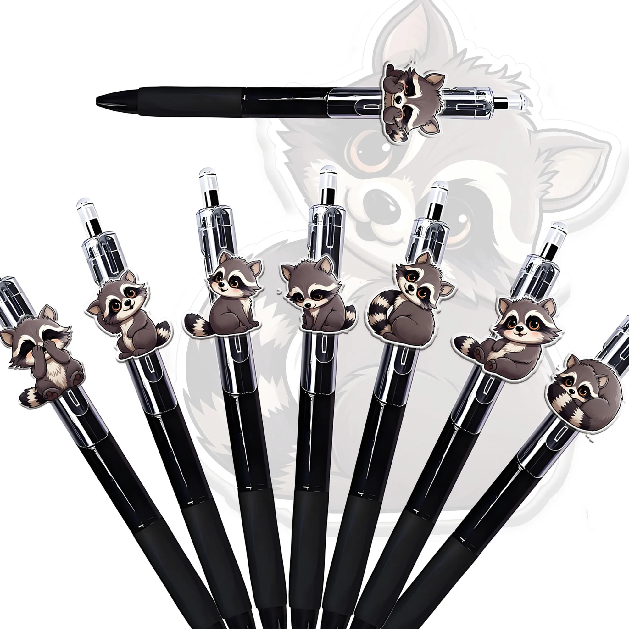 

8pcs/14pcs Creative Raccoon Theme Ballpoint Pen Personalized Raccoon Student Writing for the Start of School Season