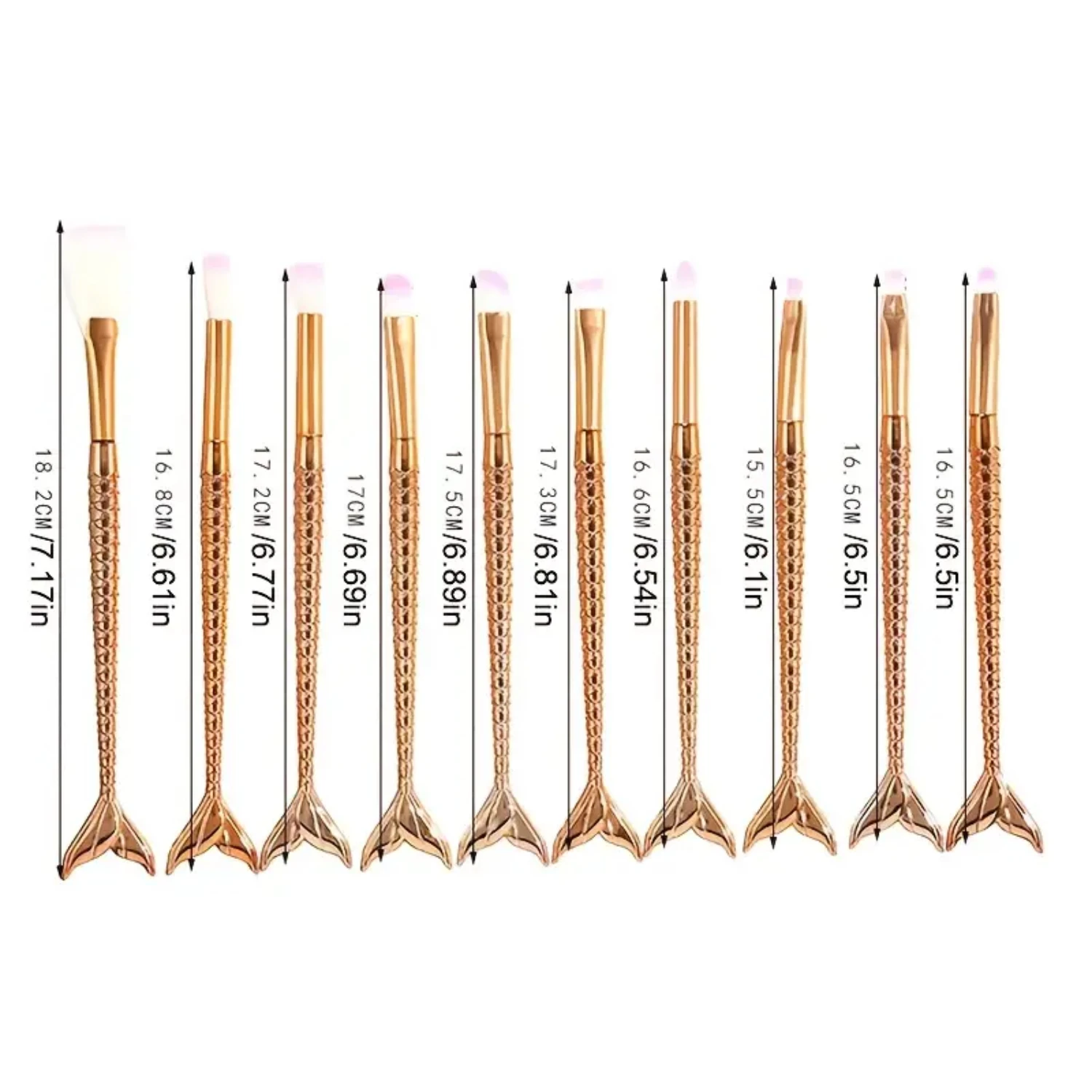 Preciosos juego de 10 brochas de maquillaje, kit de herramientas esenciales para cosméticos, resaltador de sirena, base, cara, sombra de ojos, labio - Pr