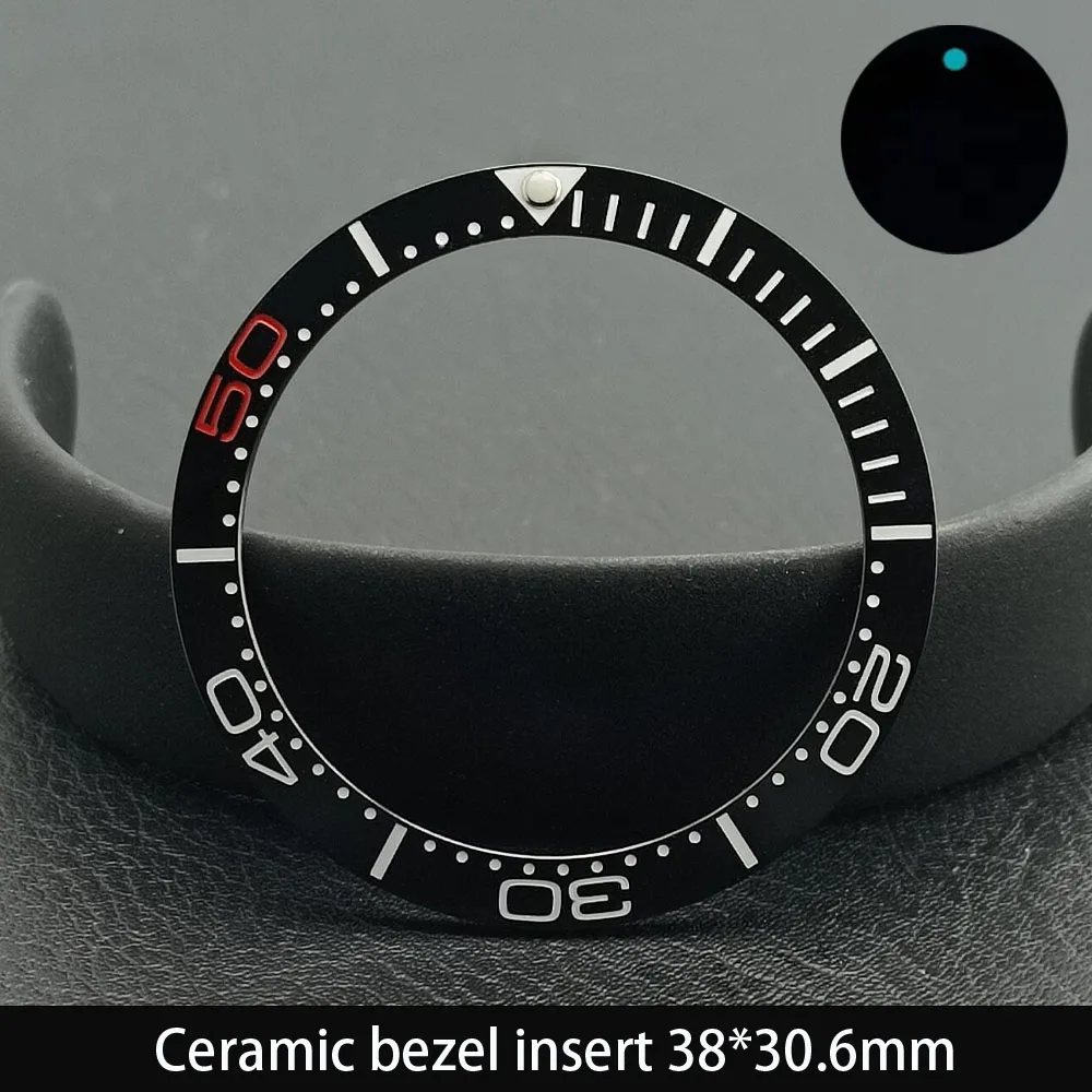 Inserciones de reloj de buceo y GMT con bisel luminoso de cerámica/aluminio inclinable, 38mm x 30,6mm, adecuado para reloj de hombre de 40mm,