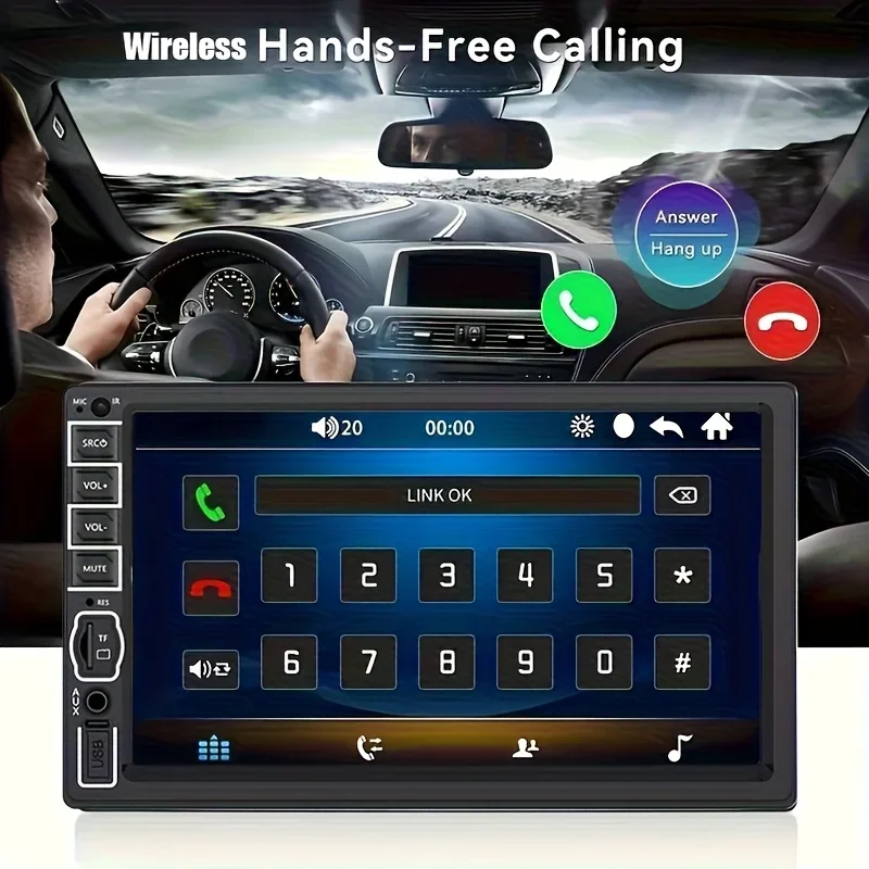 مشغل MP5 للسيارة عالي الدقة مقاس 7 بوصات مع راديو ستيريو للسيارة 2 Din، شاشة لمس عالية الدقة، كاميرا احتياطية 12 LED، USB، بطاقة SD، راديو FM، Double Din