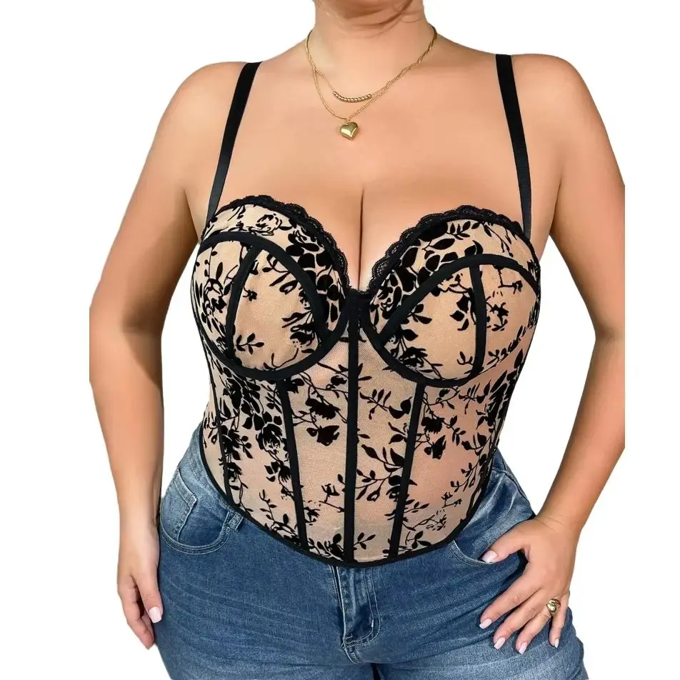

plus Size Sexy Gathered Underwear Tank Top European Lace Steel Ring Fishbone Bra Large Chest Strap Tank Top for plus Size Women
