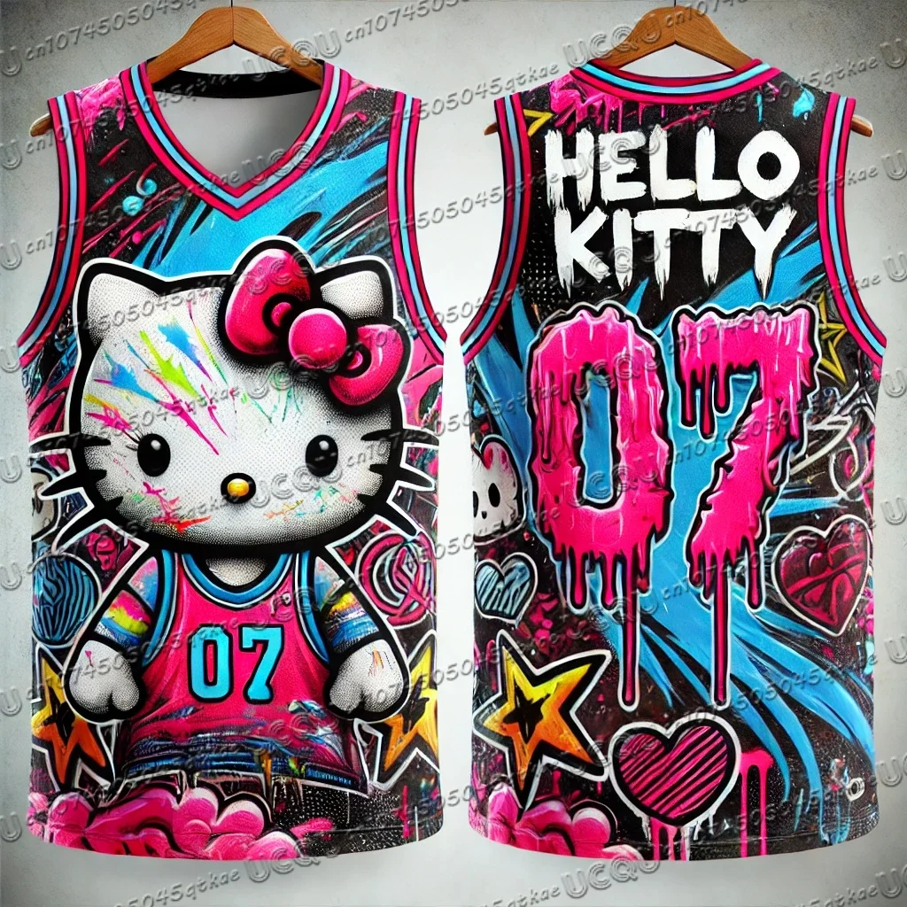 2025 جديد عصري Kawaii مرحبا كيتي سترة المرأة الجولة الرقبة قميص غير رسمي الشارع في الهواء الطلق تشغيل كرة السلة التدريب العلوي