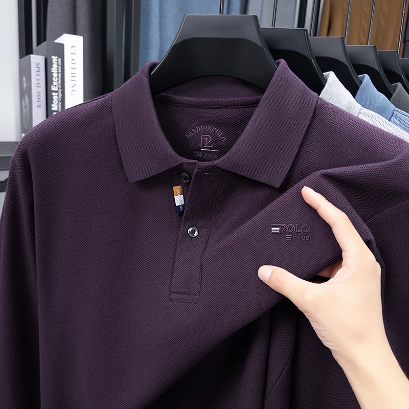 تي شيرت رجالي بأكمام طويلة 2025 خريف جديد تي شيرت رجالي بأكمام طويلة وياقة مقلوبة قميص بولو غير رسمي