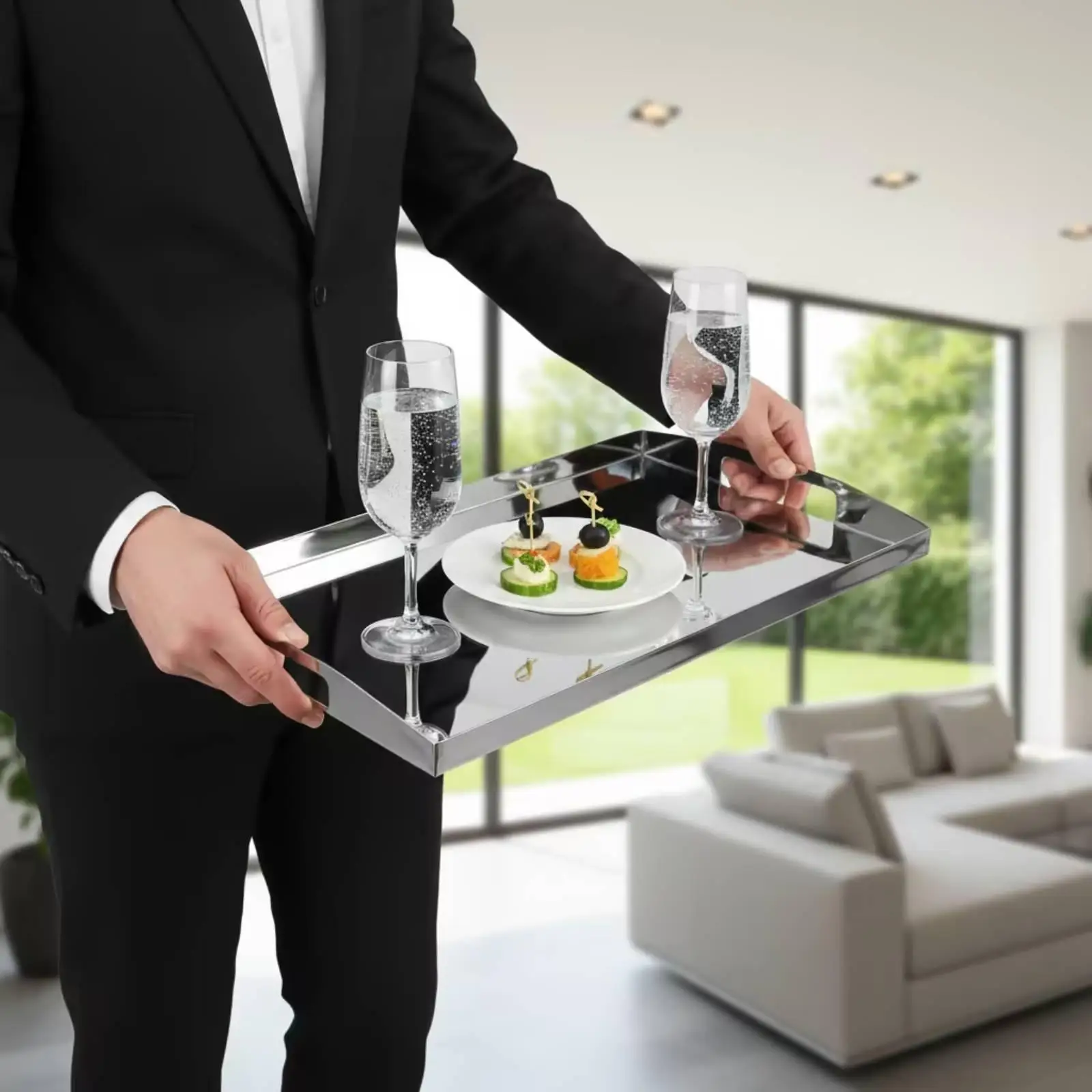 Stainless Steel Tray Rectangular Tray with Handles Low-Profile for Dresser