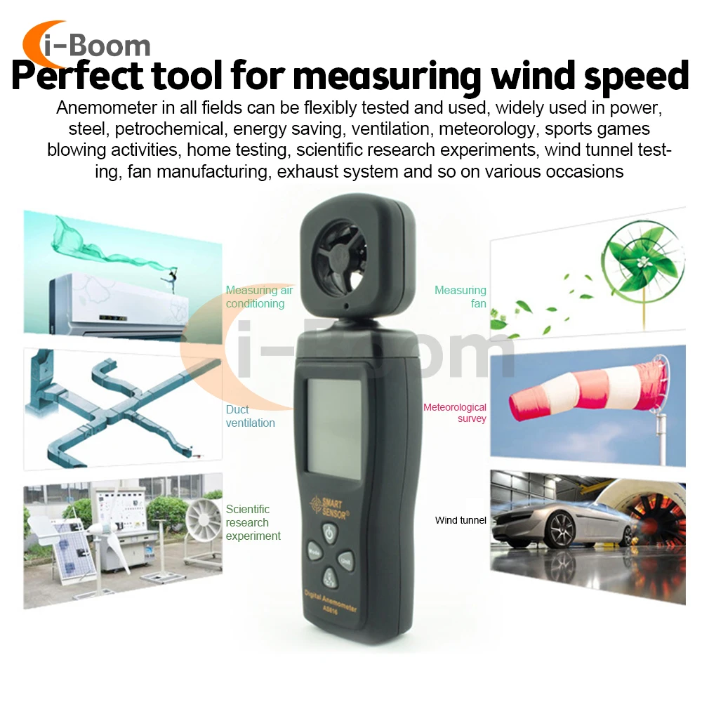 AS816 Mini Digital Anemometer LCD Digital Wind Speed Meter Air Velocity Temperature Measuring with Backlight Measuring Tool