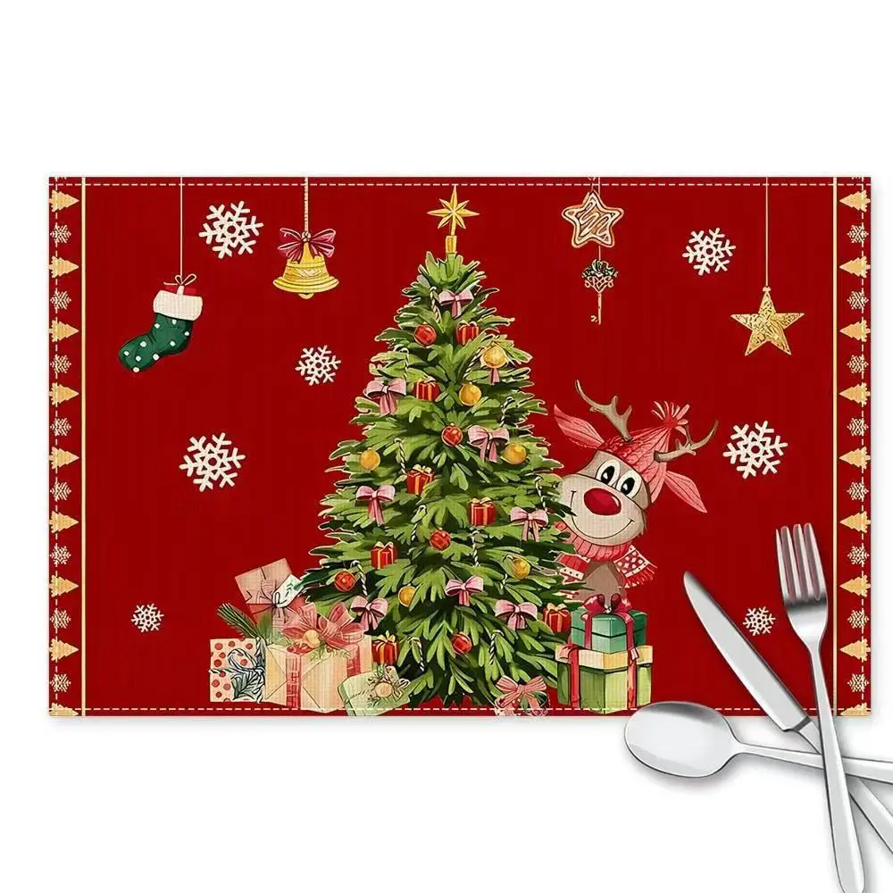 Christmas home placemats for 2025, holiday gifts: Linen heat-insulating placemats, Christmas atmosphere home decoration
