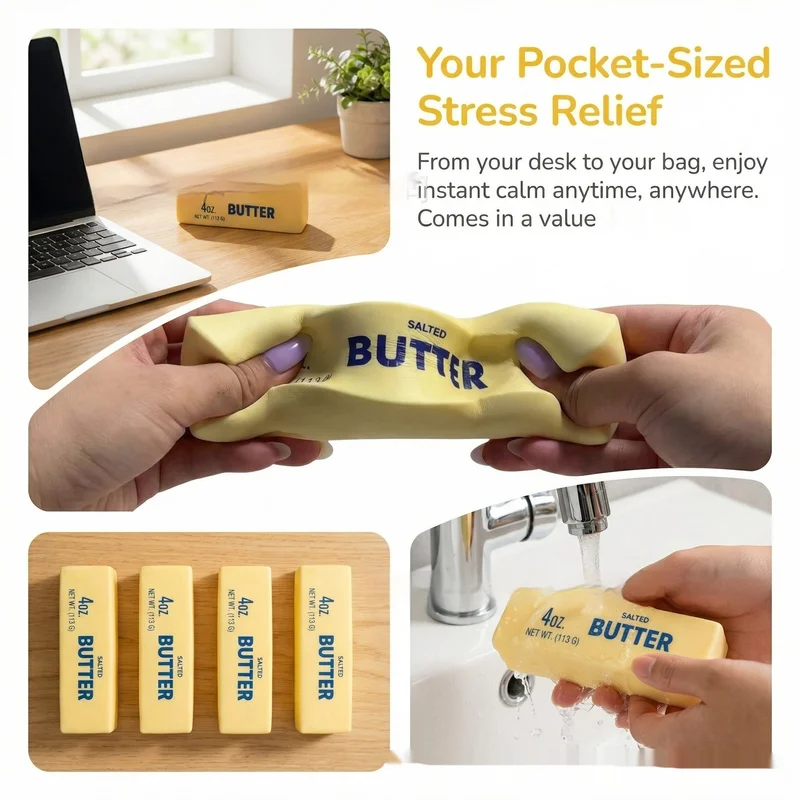 Juguete antiestrés realista con forma de mantequilla salada de 4 oz, de rebote lento, súper suave y pegajoso, para aliviar el estrés en los dedos, para adultos.