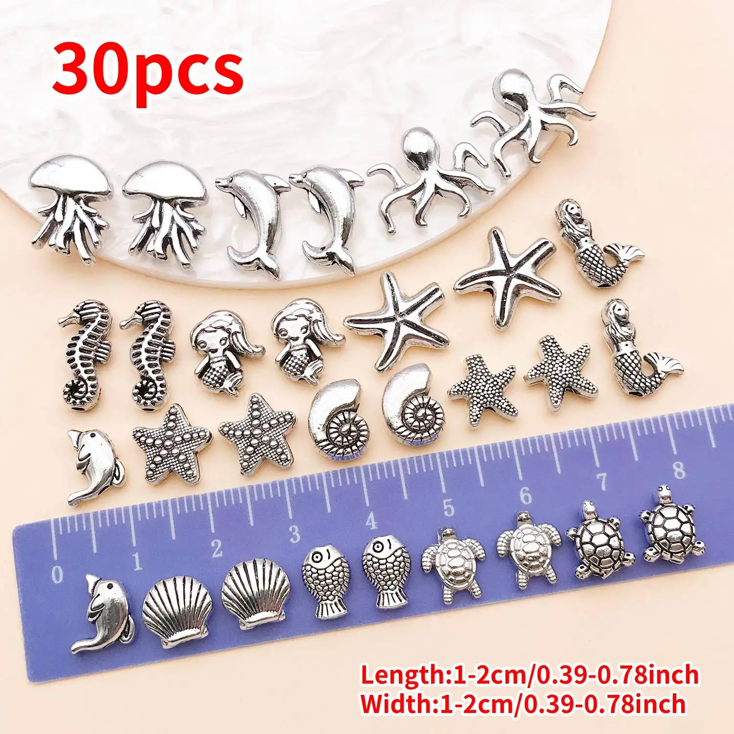 30pcs/lot Alloy Ancient Silvery Ocean Series Interval Beads Making DIY Keychain Earrings Charms for Jewelry Bracelets Necklace image 6