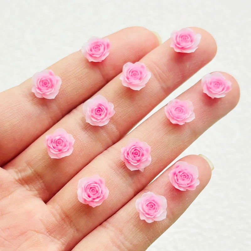 50 Pcs New Kawaii Cartoon Pink Rose Flower Resin Flat Back Cartoon Scrapbook Figurine DIY Bow Decor Accessories Crafts A43