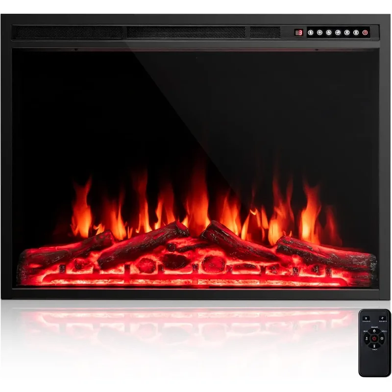 

GOFLAME 37 Inch Electric Fireplace Insert, Freestanding & Recessed Ultra Thin Electric Fireplace with 5100 BTU Heat Output