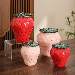 Strawberry Ceramic Tea Jar Tea Accessories Moisture-proof Sealed Jar with Cover Creative Personality Home Decoration Jar Gifts