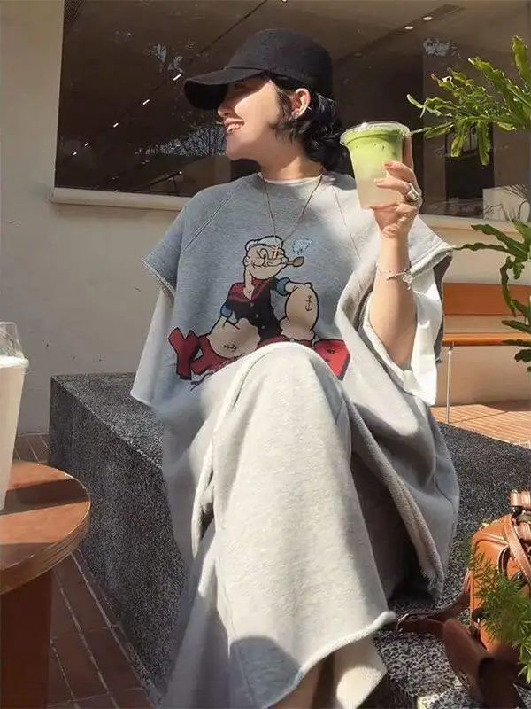 

plus Size 300 Pounds Lazy Korean Style Layered Vest Set Women Summer Nine Points Pants Two Piece Set Casual Loose Fit