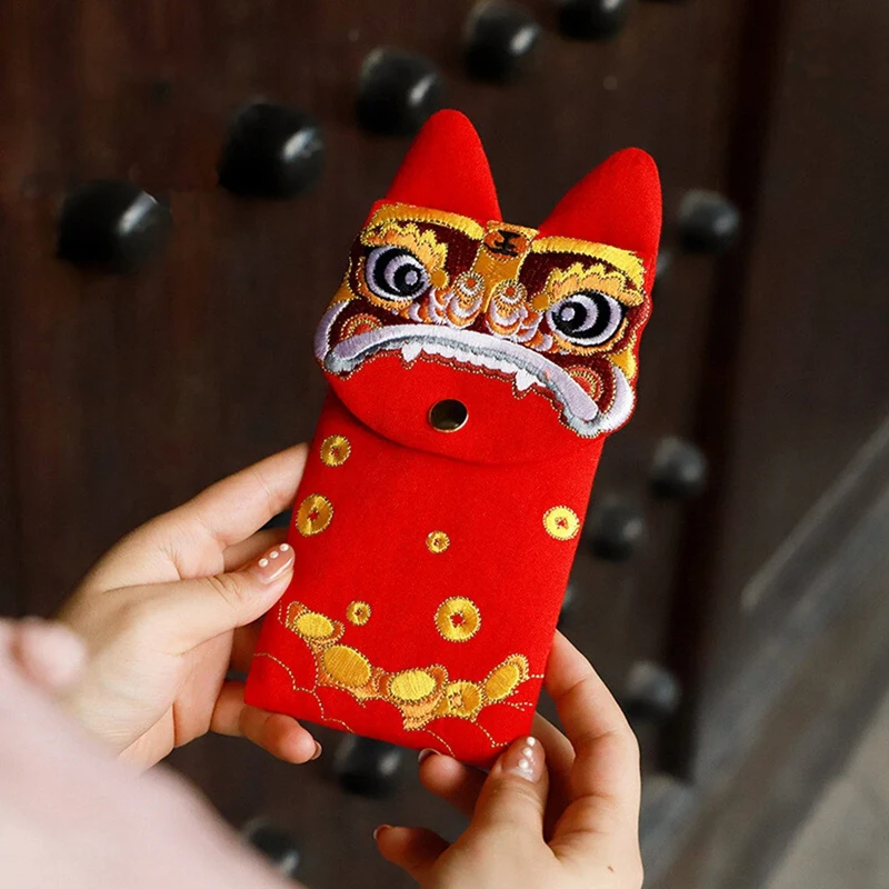 1 Stuks 2022 Tijgerjaar Canvas Borduurwerk Rode Pakjes Lentefestival Nieuwjaarsgeschenk Rode Envelop