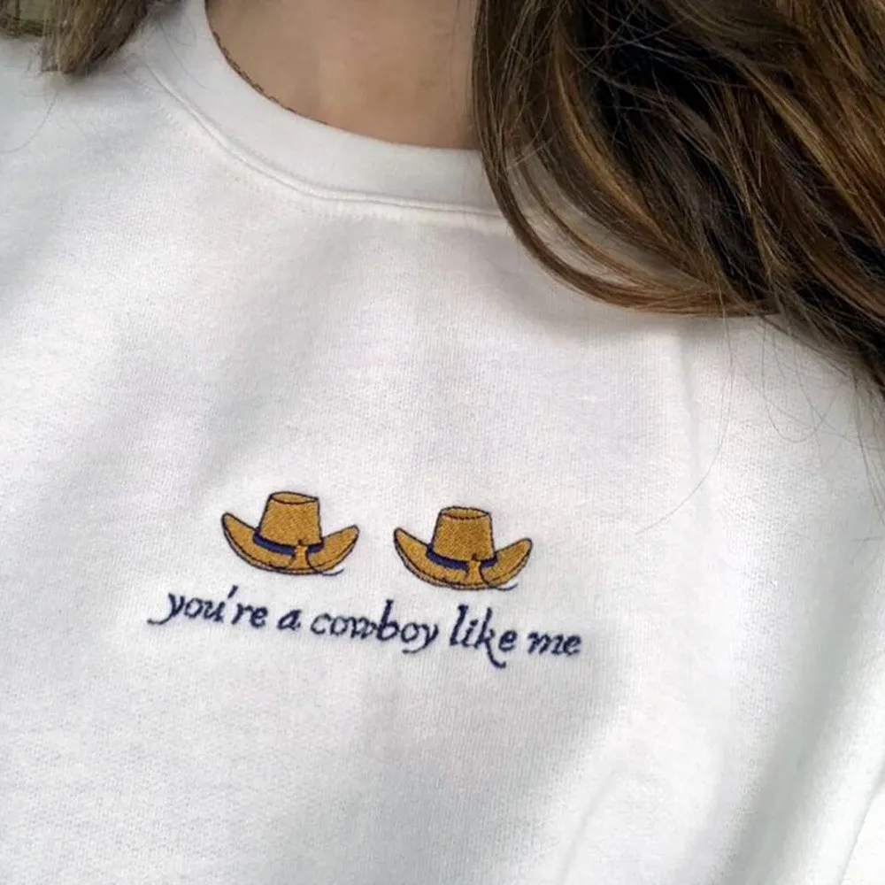 

Винтажные толстовки с вышивкой You're a Cowboy Like Me в стиле вестерн, унисекс, весна 2026, свободный повседневный пуловер из плотного флиса с круглым вырезом