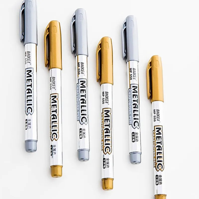 

Gold Silver Metalic Oily Marker Pen Fast Dry Permanent Painting Tires CD Fabric Glass Waterproof Drawing Office Calligraphy