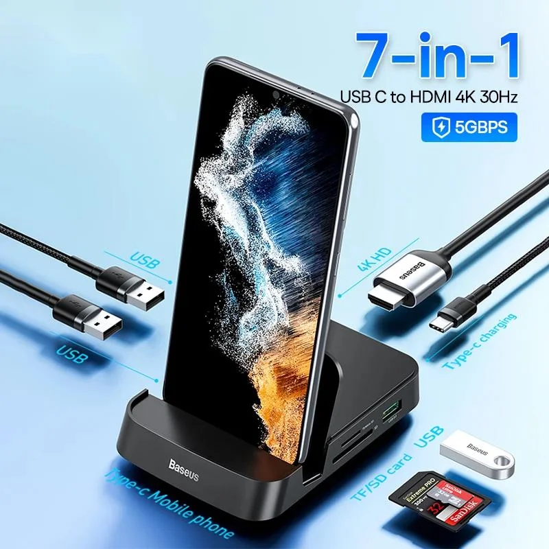 

Baseus USB C HUB Dex Station to USB 3.0 HDMI-Compatible USB HUB for Samsung S20 Note 20 Huawei P40 Mate 30 Type C Dock Station