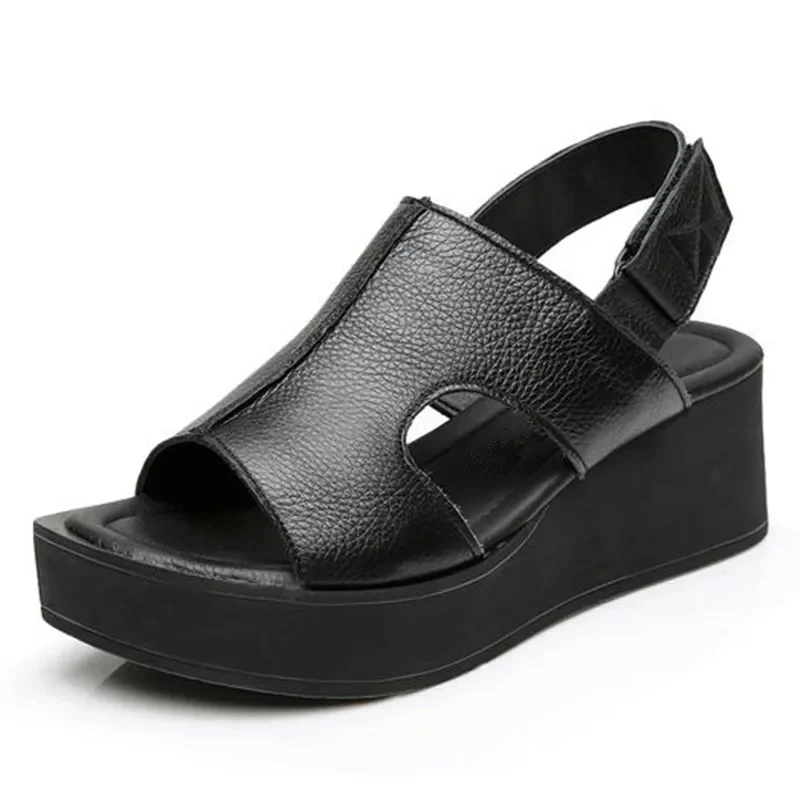 CEYANEAONew Fish Head Large Size Women Summer Shoes Sandals Best Selling Genuine Leather Sandals Platform Shoes Woman Wedge