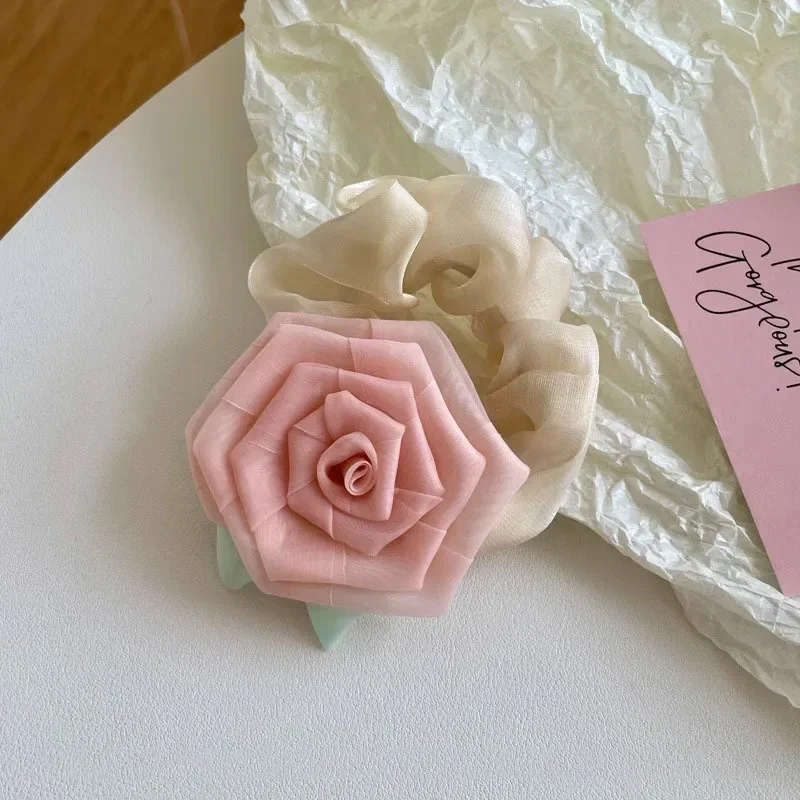 Romantic Retro Rose Hair Ties Women Large Scrunchies Temperament  Head Rope Female Korea Hair Accessories Headwear image 4