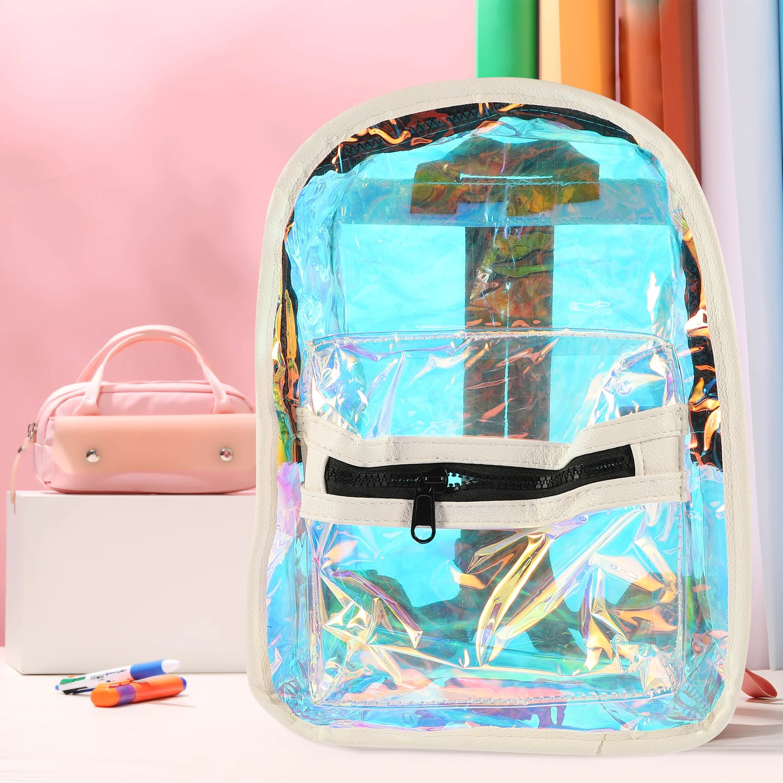Rays Backpack Transparent School Bag Spacious Casual Travel Daypack Stylish Student White Clear Backpack Transparent School Bag
