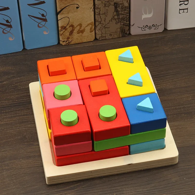 

Shape Matching Wood Block Set Suitable For Children Three-dimensional Puzzle Geometry Puzzle Toy Color Modeling Construction