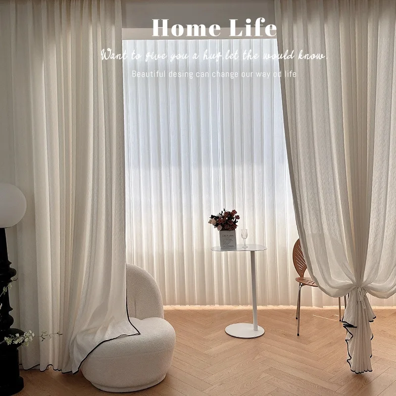 French embossed jacquard soft cream light-transmitting and opaque solid window Curtains for Living dining room bedroom villa