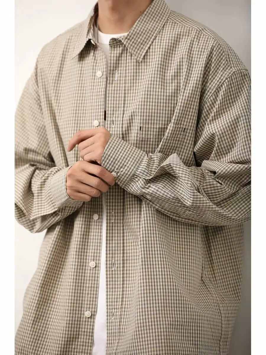 

Ретро-японская рубашка в клетку с длинными рукавами, мужская повседневная свободная модная брендовая верхняя одежда, рубашка для весны и осени, сезонное использование