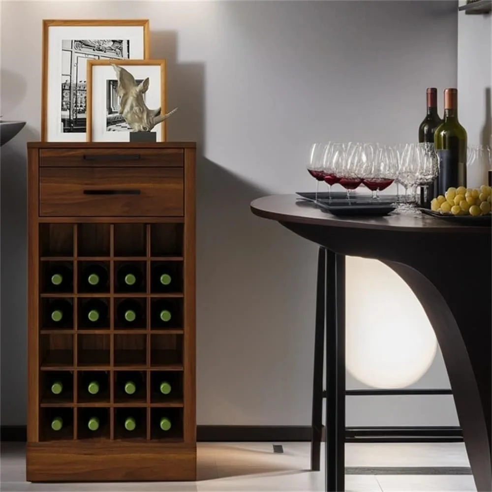 

Bar Cabinet, 17.8 In.W X 35.43 In.H X 15.94 In.D, 28 Slots Wood Wine Bar Cabinet with Storage Shelves Brown Modern Contemporary