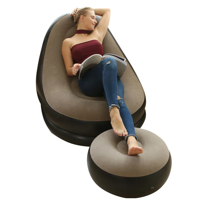 New design PVC flocking leisure legless inflatable sofa cum bed